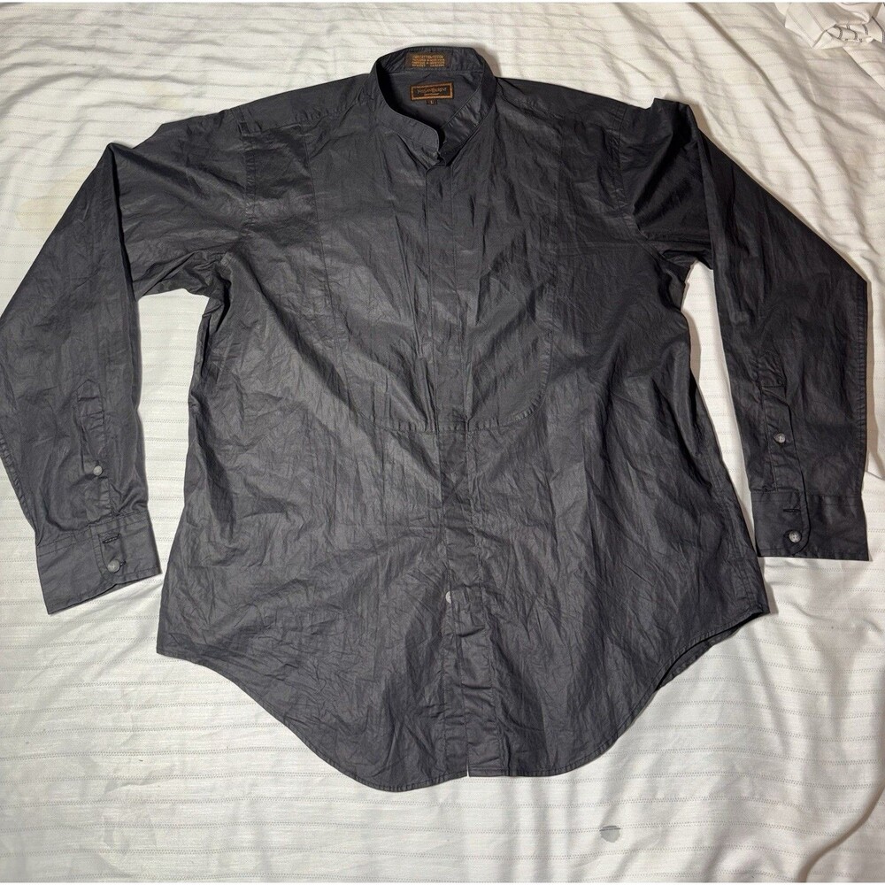 YSL Yves Saint Laurent Concealed Button Up No Collar Black Shirt Large